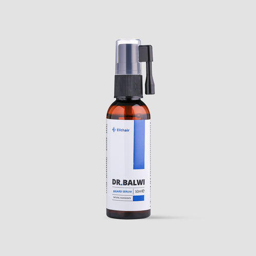 Eine braune Flasche aus dem Limited Summer Beard Bundle von Dr. Balwi Shop mit einer durchsichtigen Kunststoffpumpe mit schwarzer Tülle ist vor einem schlichten hellgrauen Hintergrund abgebildet.