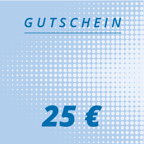 Ein hellblauer Elithair-Geschenkgutschein von shop.elithairtransplant mit einem gepunkteten Muster, „GUTSCHEIN“ oben und 25 € in Fettdruck – ideal für den Shopify-Bereich oder die Anzeige einzelner Produkte.